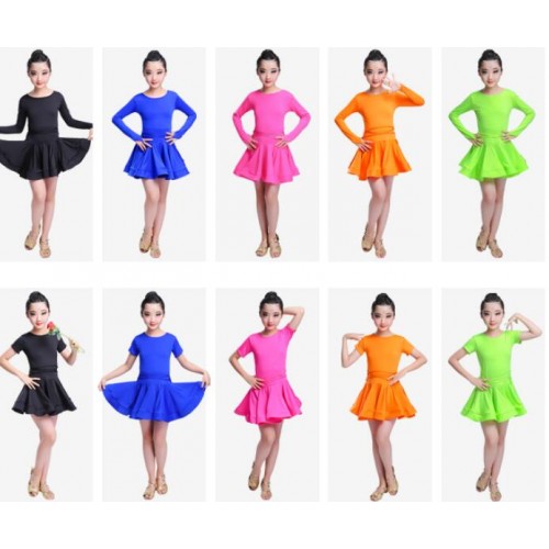 Wholesale kids Girls latin ballroom dance dresses multi colors stage performance rumba salsa chacha dance costumes skirts dress